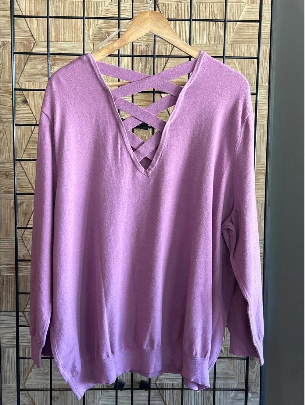 NWOT Love Ellie Womens Sweater 3X Purple Criss Cross Back Knit Pullover Cottage - Picture 3 of 5
